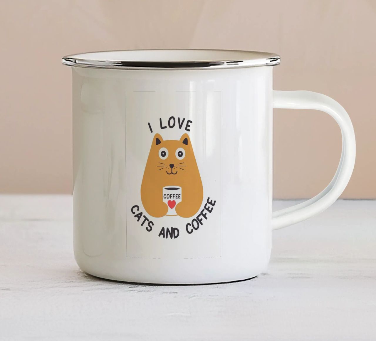 Amo i gatti e il caffè tazza in smalto da Bartosz Powalka