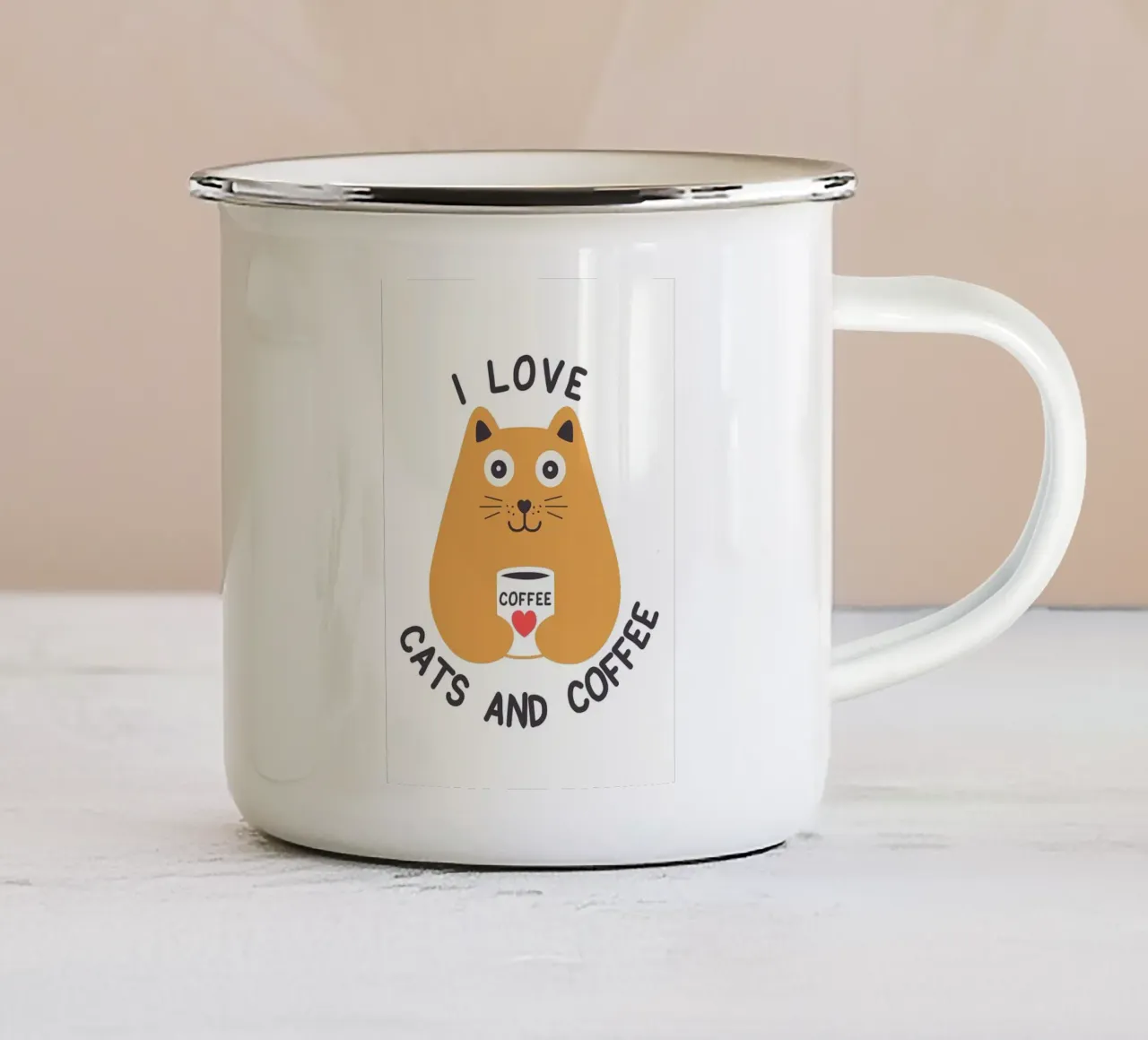 I love cats and coffee enamel mug by Bartosz Powalka