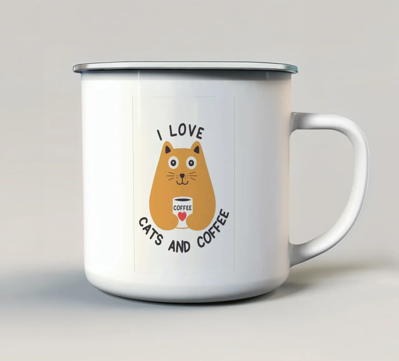 I love cats and coffee enamel mug by Bartosz Powalka