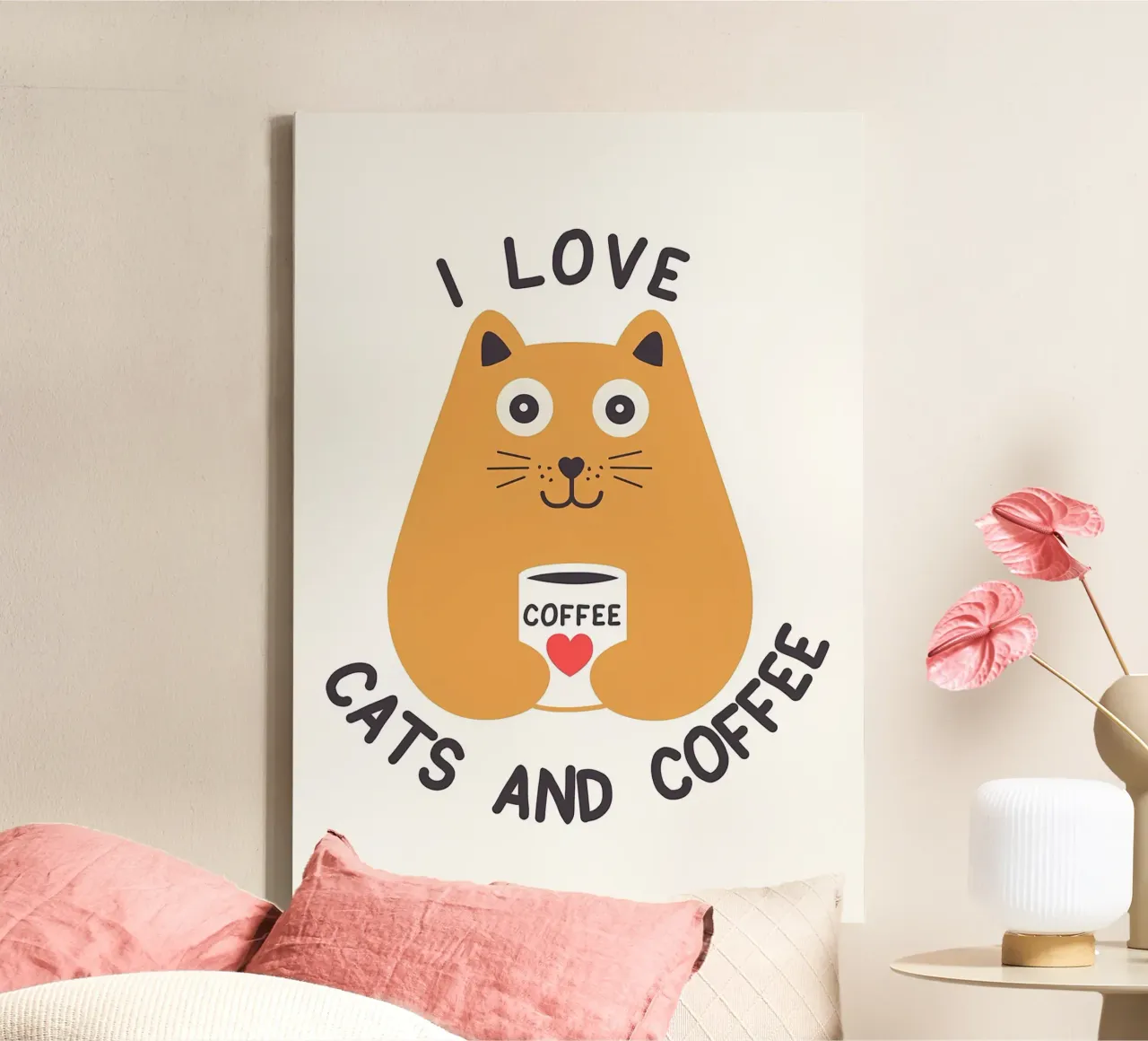 Amo i gatti e il caffè tela con Cornice a cassetta da Bartosz Powalka