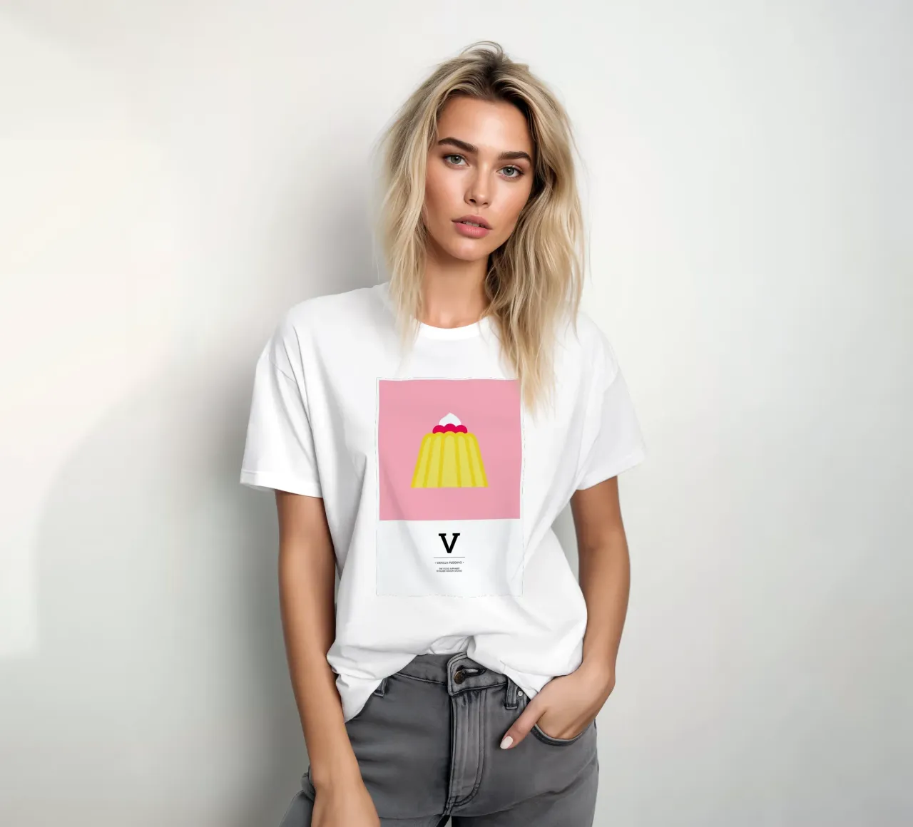 „The Food Alphabet“ - V like Vanilla Pudding t-shirt da BLAEK Design Studio