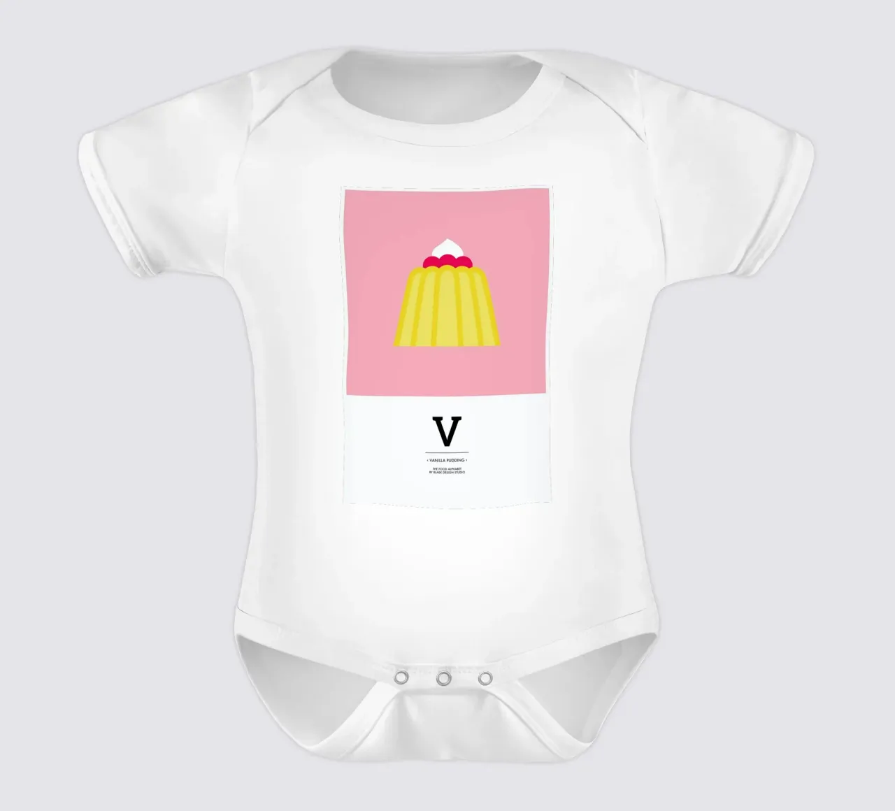 „The Food Alphabet“ - V like Vanilla Pudding body neonato maniche corte da BLAEK Design Studio