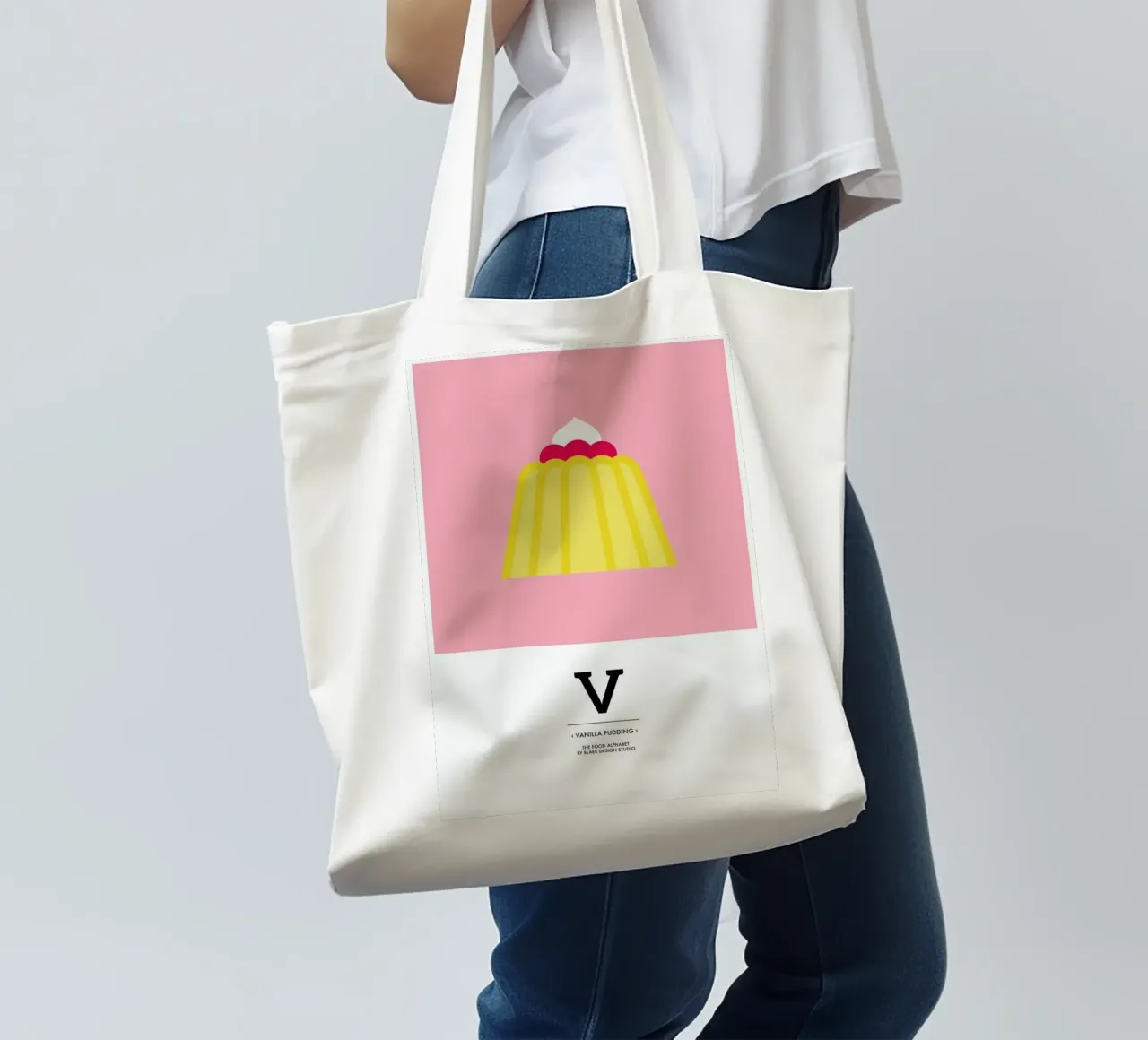 „The Food Alphabet“ - V like Vanilla Pudding borsa in juta da BLAEK Design Studio