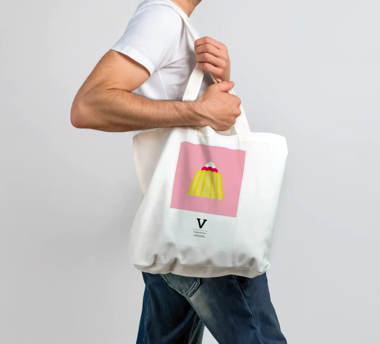 „The Food Alphabet“ - V like Vanilla Pudding borsa in juta da BLAEK Design Studio