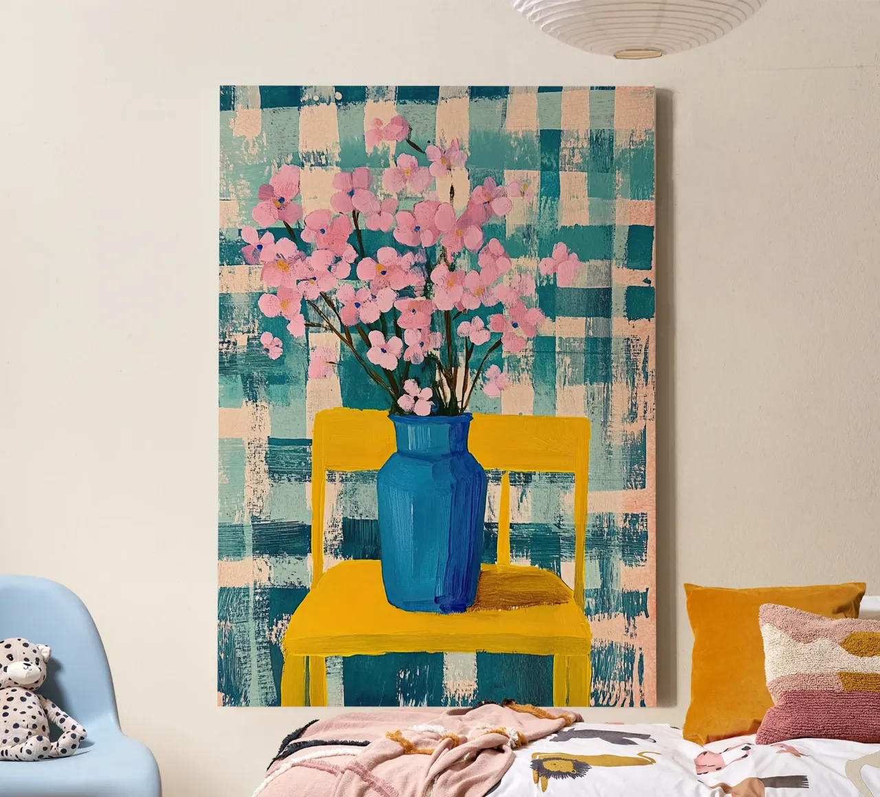 Fiori da sogno - Fiori rosa in un vaso blu tela con Cornice a cassetta da Nikis Art Studio