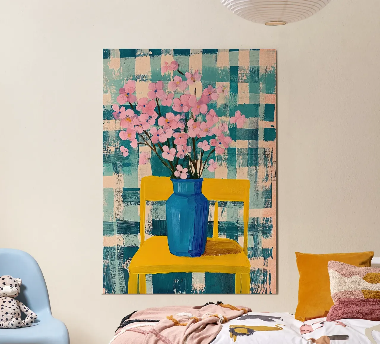 Fiori da sogno - Fiori rosa in un vaso blu poster con telaio in plastica da Nikis Art Studio