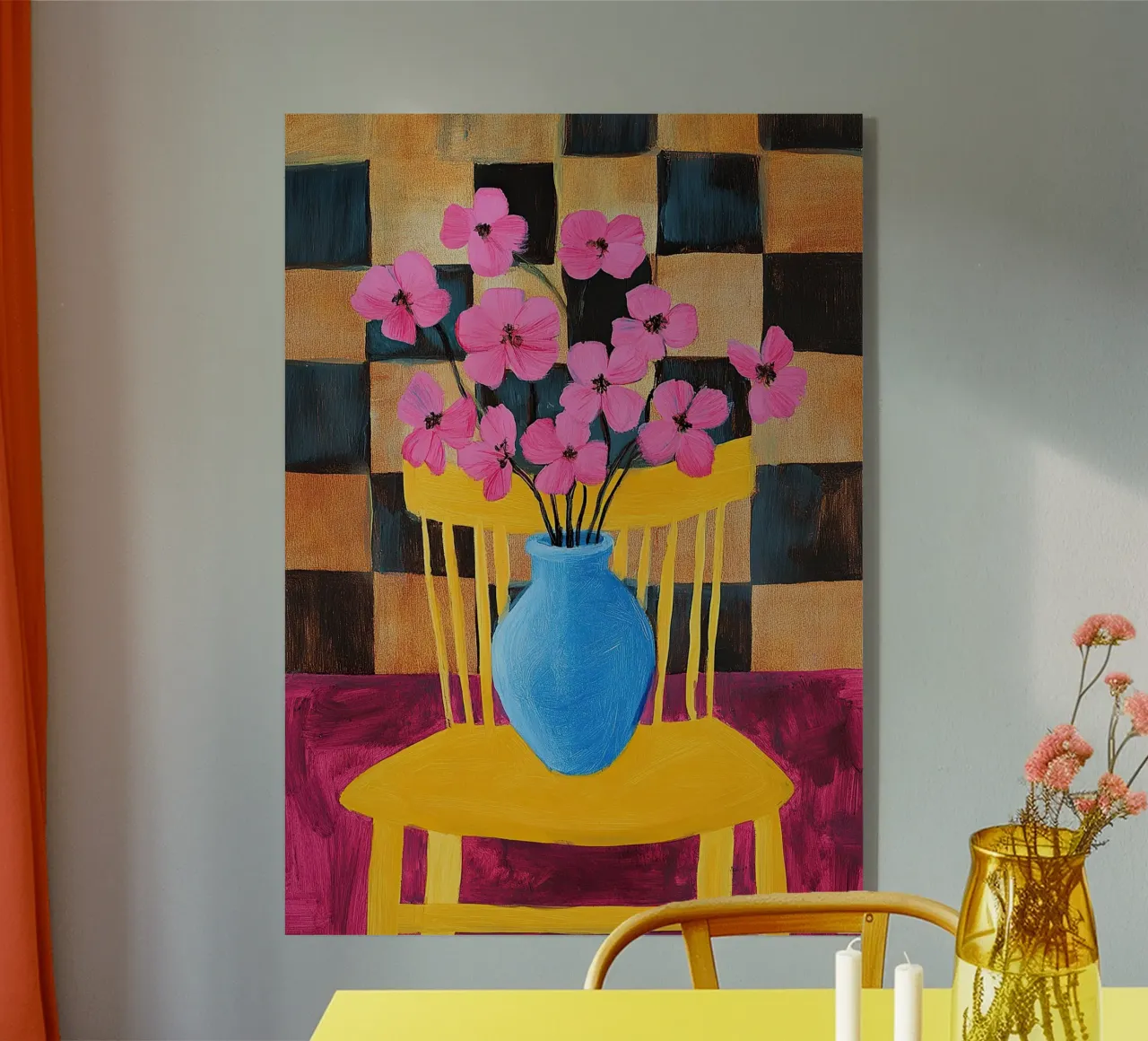 Flores estilo Matisse - Flores rosas en un jarrón azul metacrilato de Nikis Art Studio