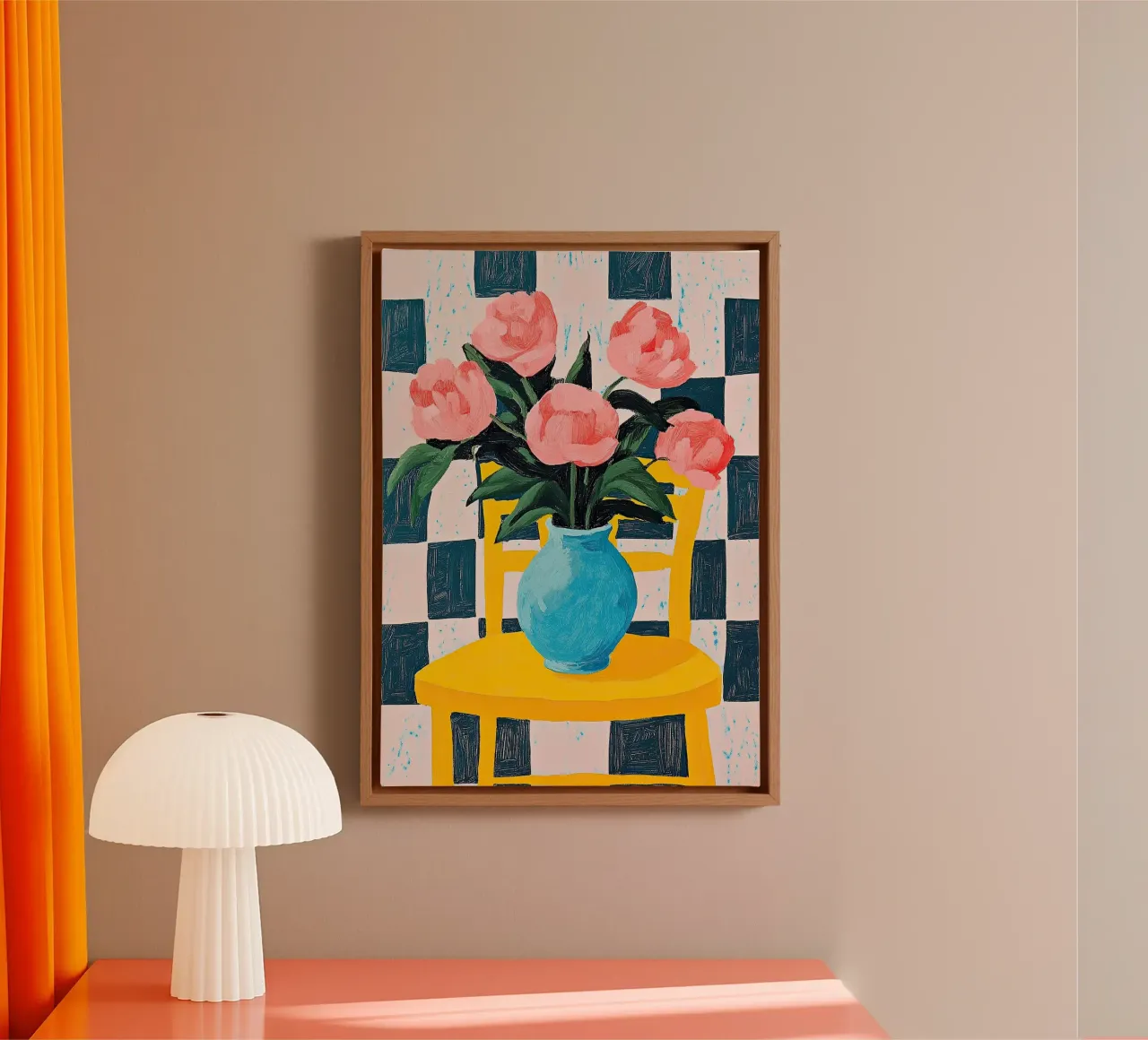Peonie da sogno - Fiori rosa in un vaso blu tela con Cornice a cassetta da Nikis Art Studio