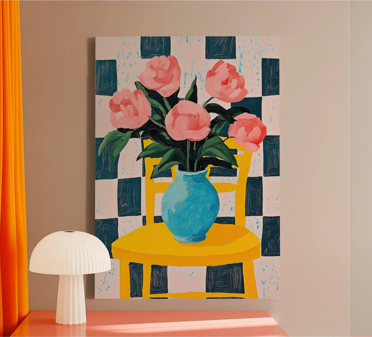 Peonie da sogno - Fiori rosa in un vaso blu tela con Cornice a cassetta da Nikis Art Studio