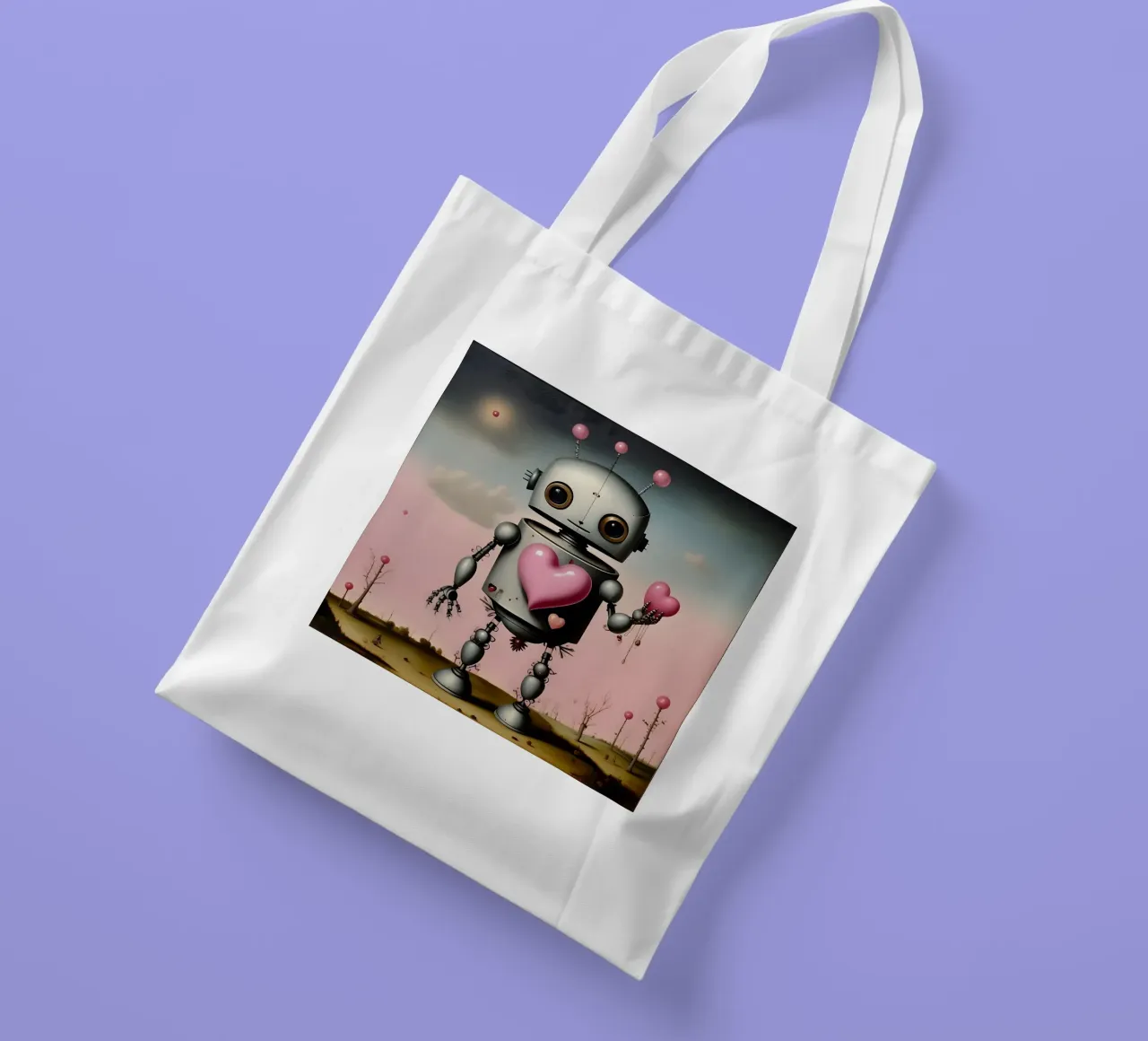 Robot con un cuore_12 borsa in juta da Pink- und LoveArt by LK