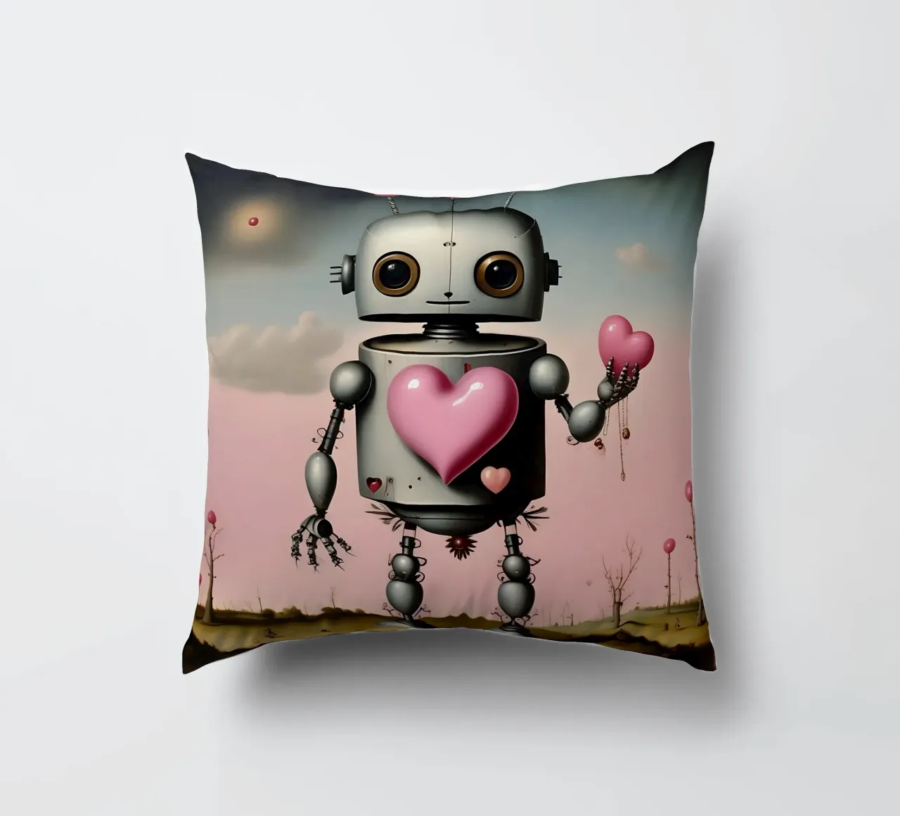 Robot con un cuore_12 cuscino da Pink- und LoveArt by LK