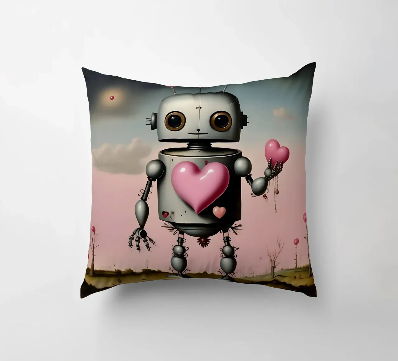 Robot con un cuore_12 cuscino da Pink- und LoveArt by LK