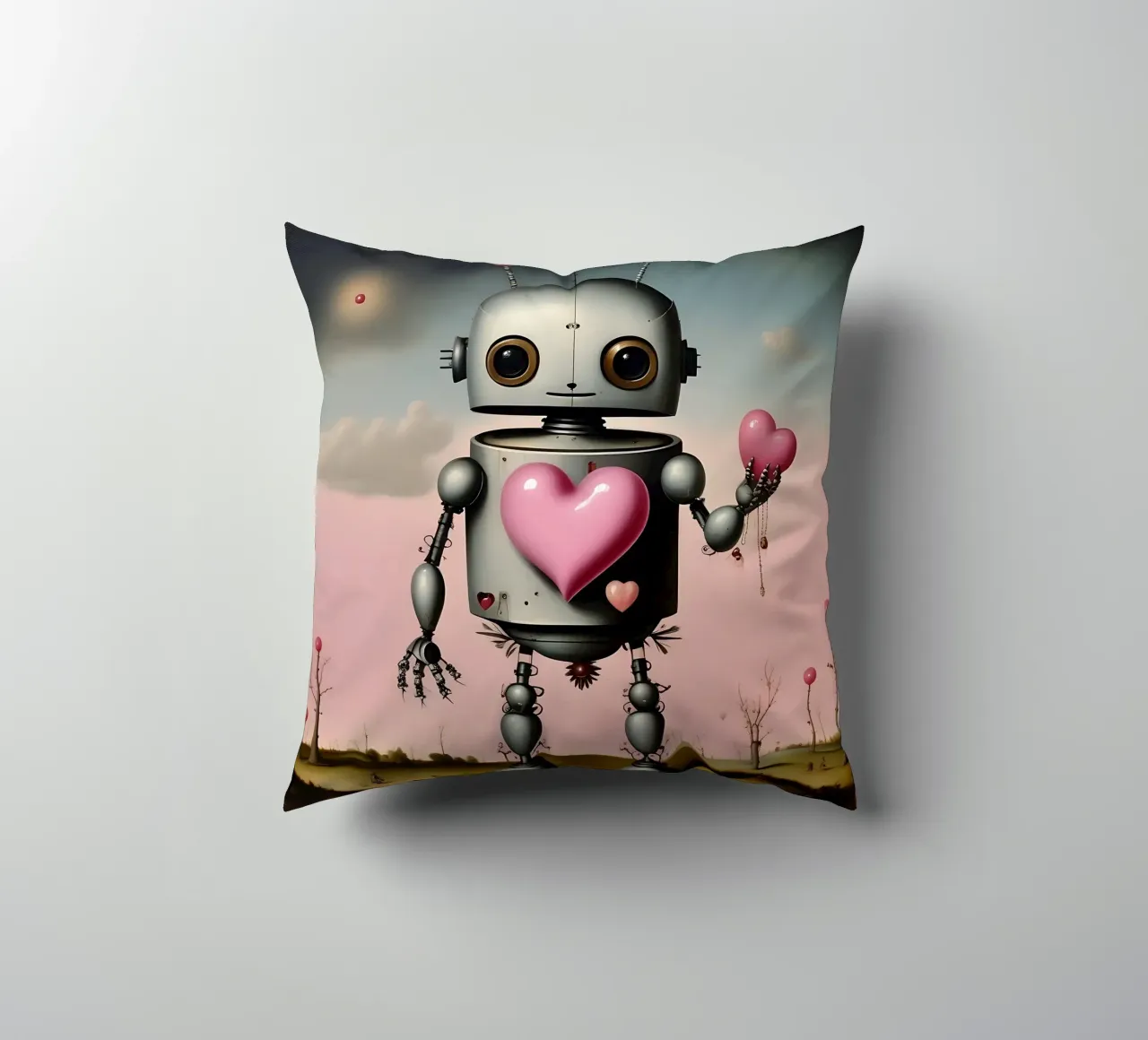 Robot con un cuore_12 cuscino da Pink- und LoveArt by LK