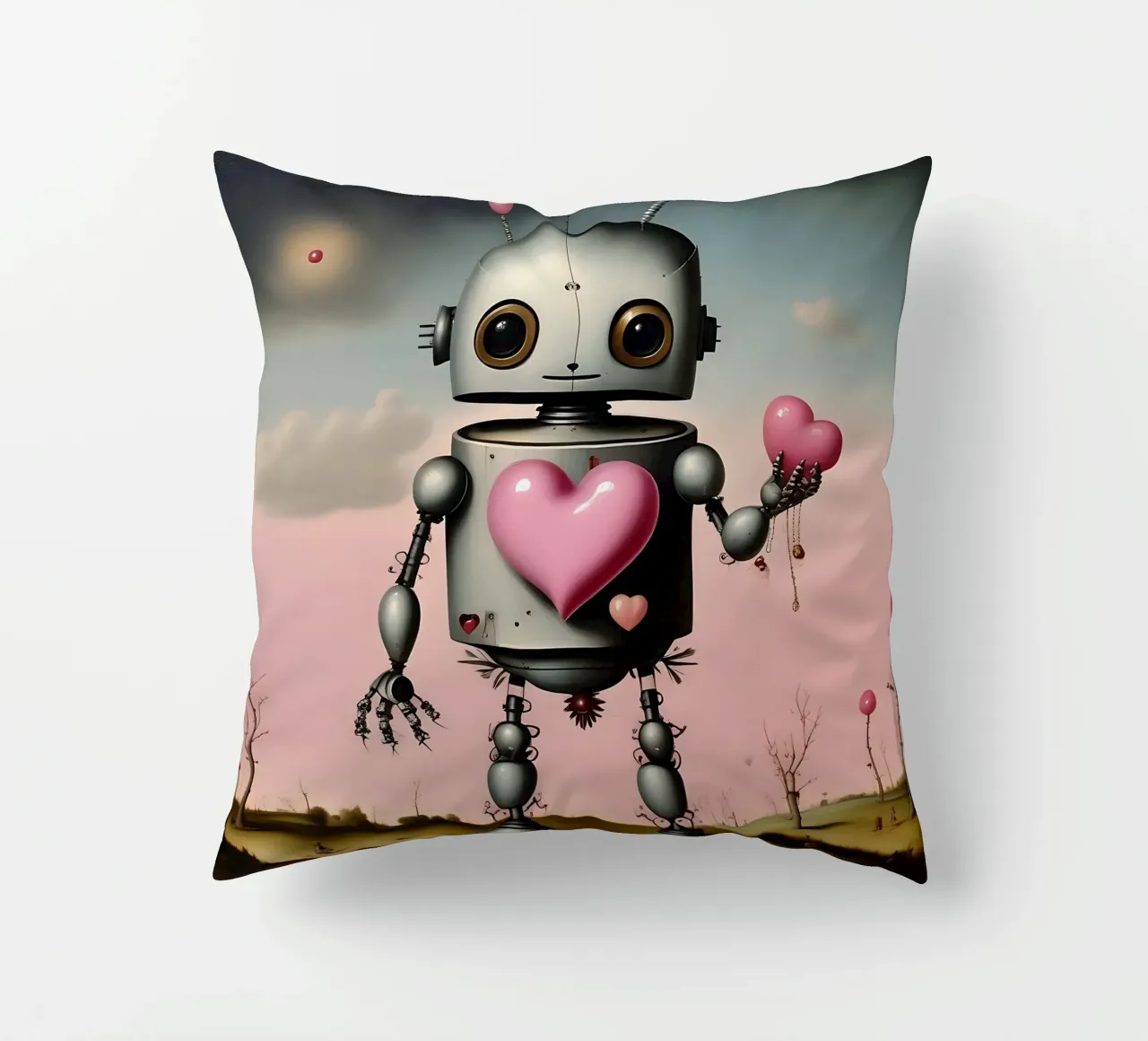 Robot con un cuore_12 cuscino da Pink- und LoveArt by LK