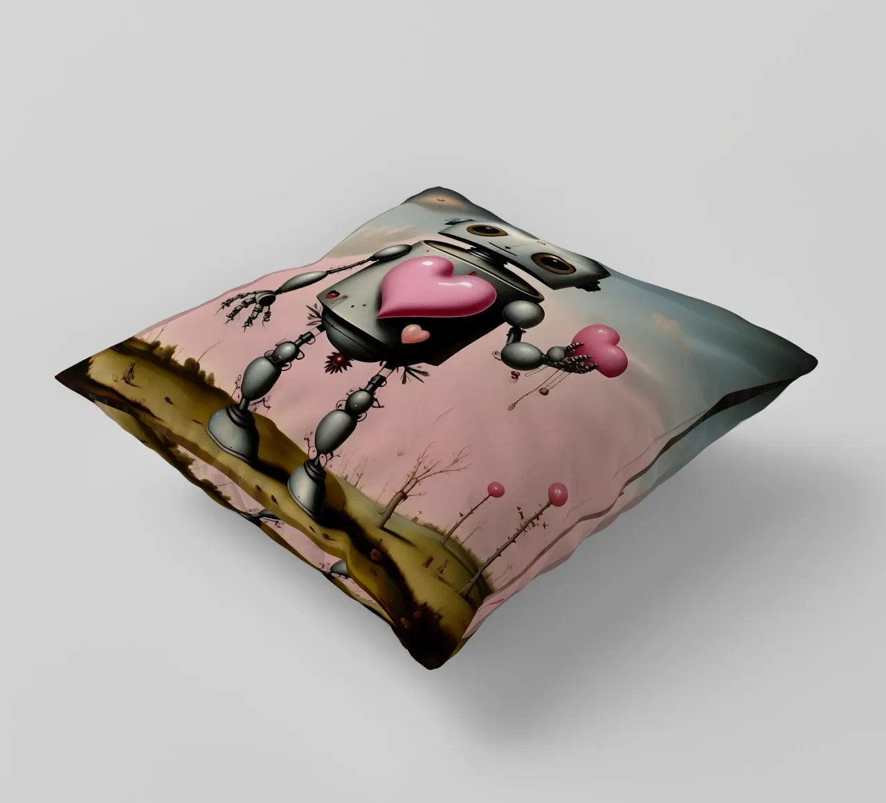 Robot con un cuore_12 cuscino da Pink- und LoveArt by LK