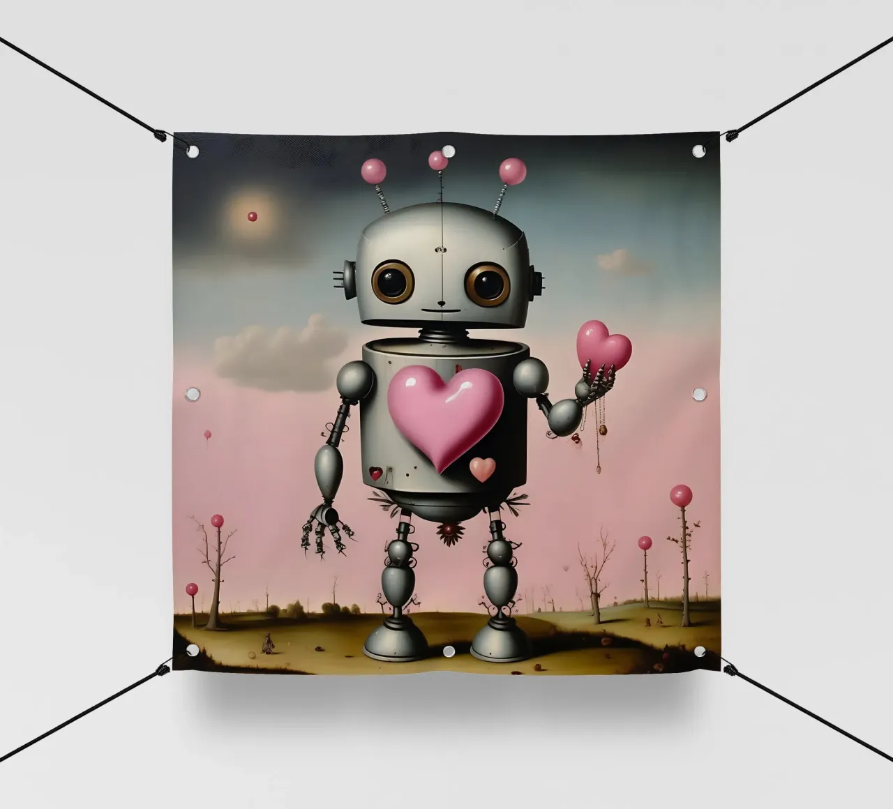 Robot con un cuore_12 telo in pvc da Pink- und LoveArt by LK