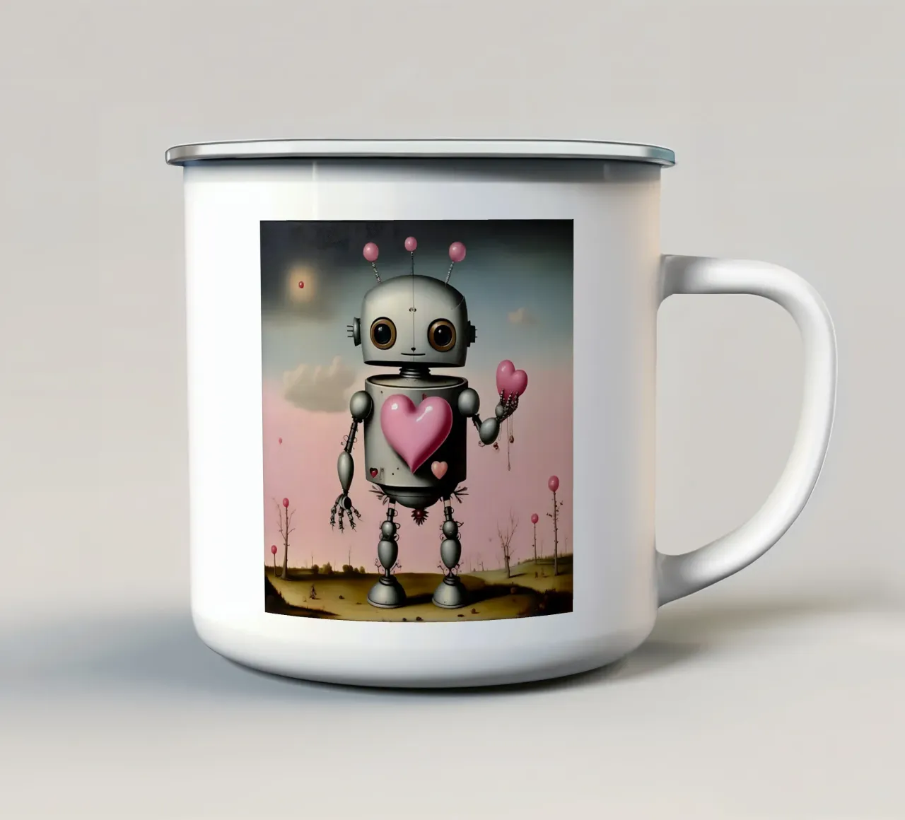 Robot con un cuore_12 tazza in smalto da Pink- und LoveArt by LK
