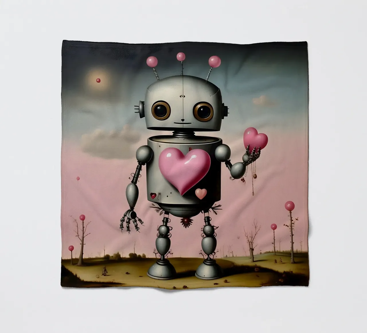 Robot con un cuore_12 coperta in pile da Pink- und LoveArt by LK