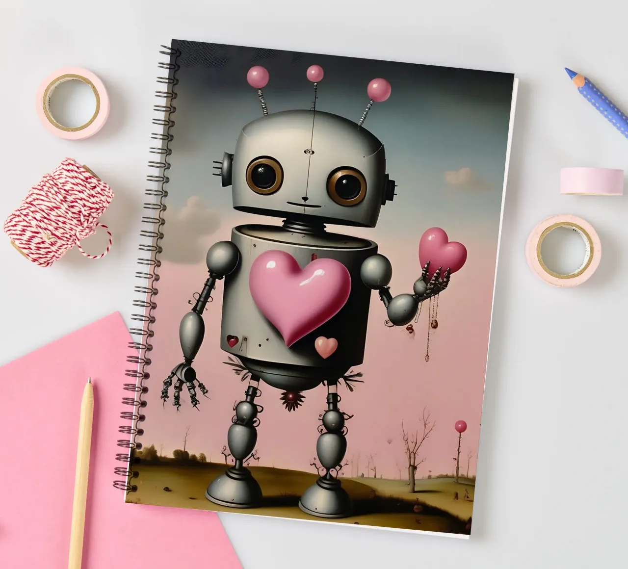 Robots with a heart_12 spiral notebook by Pink- und LoveArt by LK