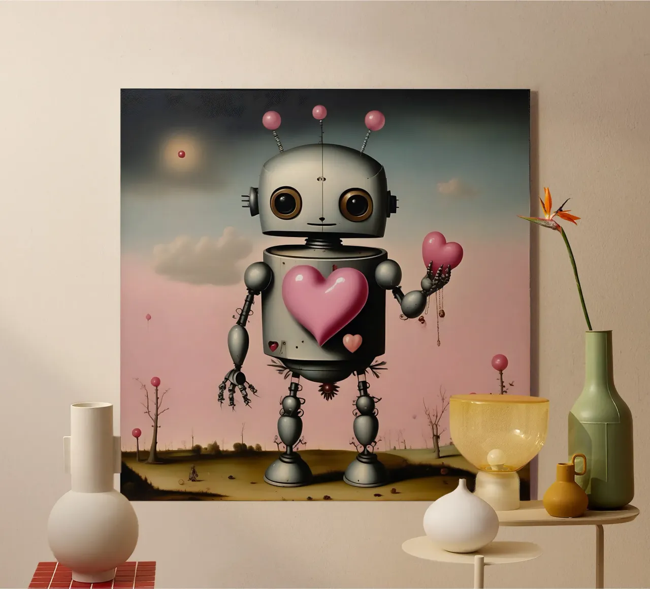 Robot con un cuore_12 plexiglass da Pink- und LoveArt by LK