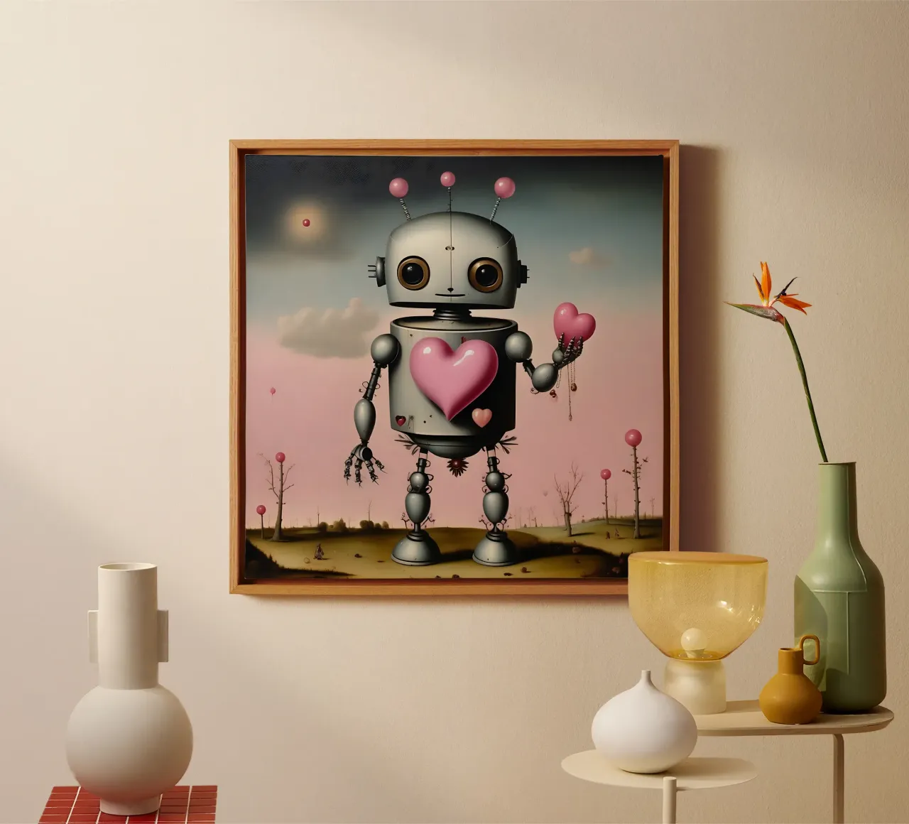 Roboter mit Herz_12 Leinwand von Pink- und LoveArt by LK