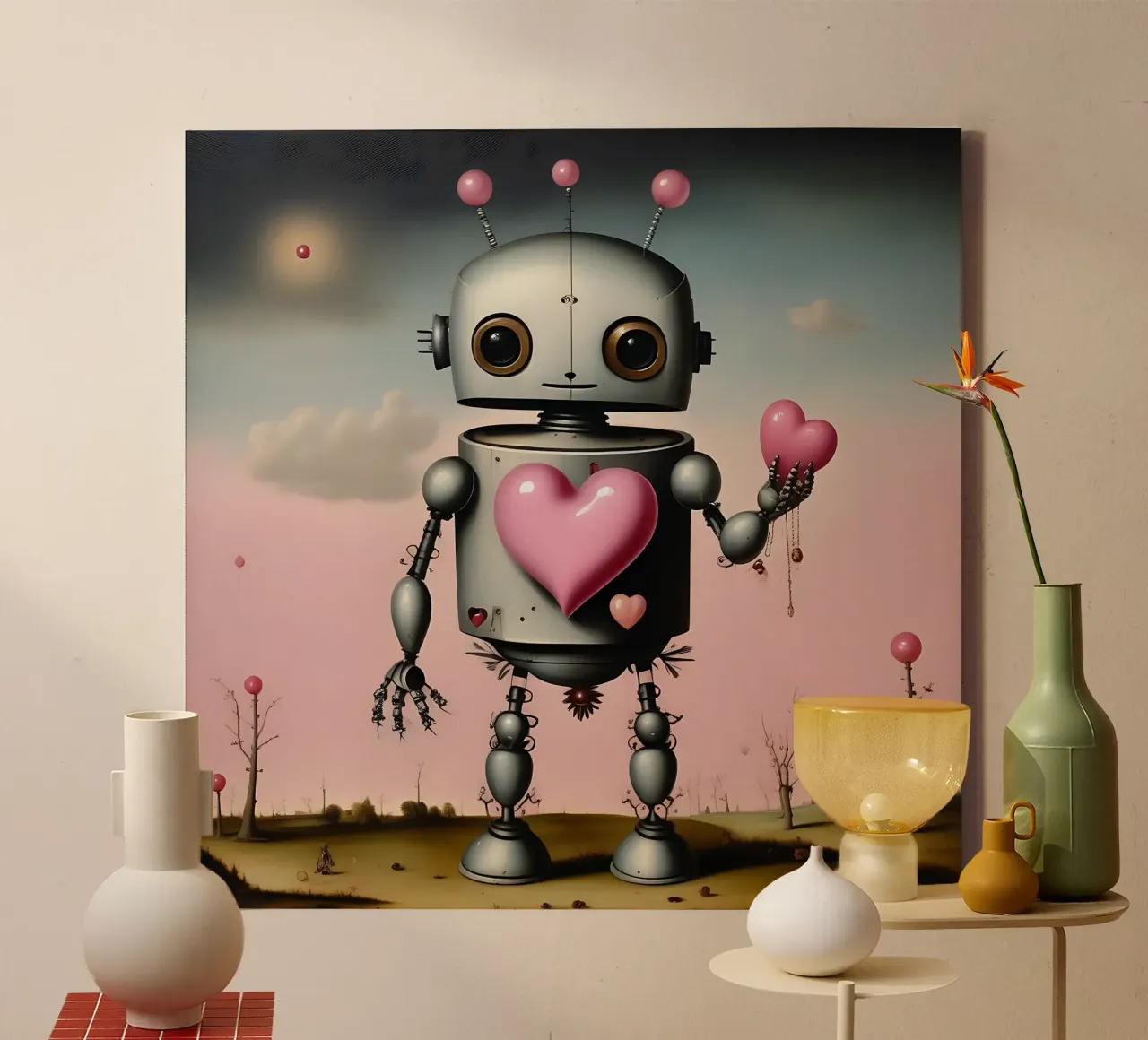 Roboter mit Herz_12 Leinwand von Pink- und LoveArt by LK