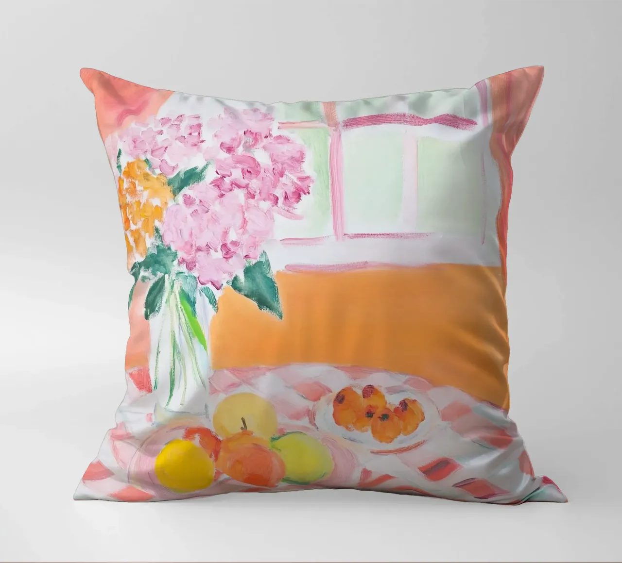 Tavolo di primavera - Simpatica natura morta in stile Matisse cuscino da Nikis Art Studio