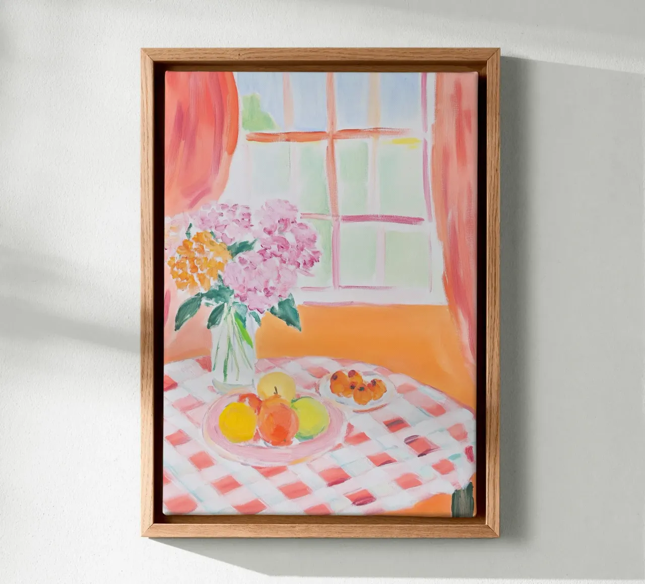 Spring table - Cute still life in Matisse style canvas with Floater frame by Nikis Art Studio