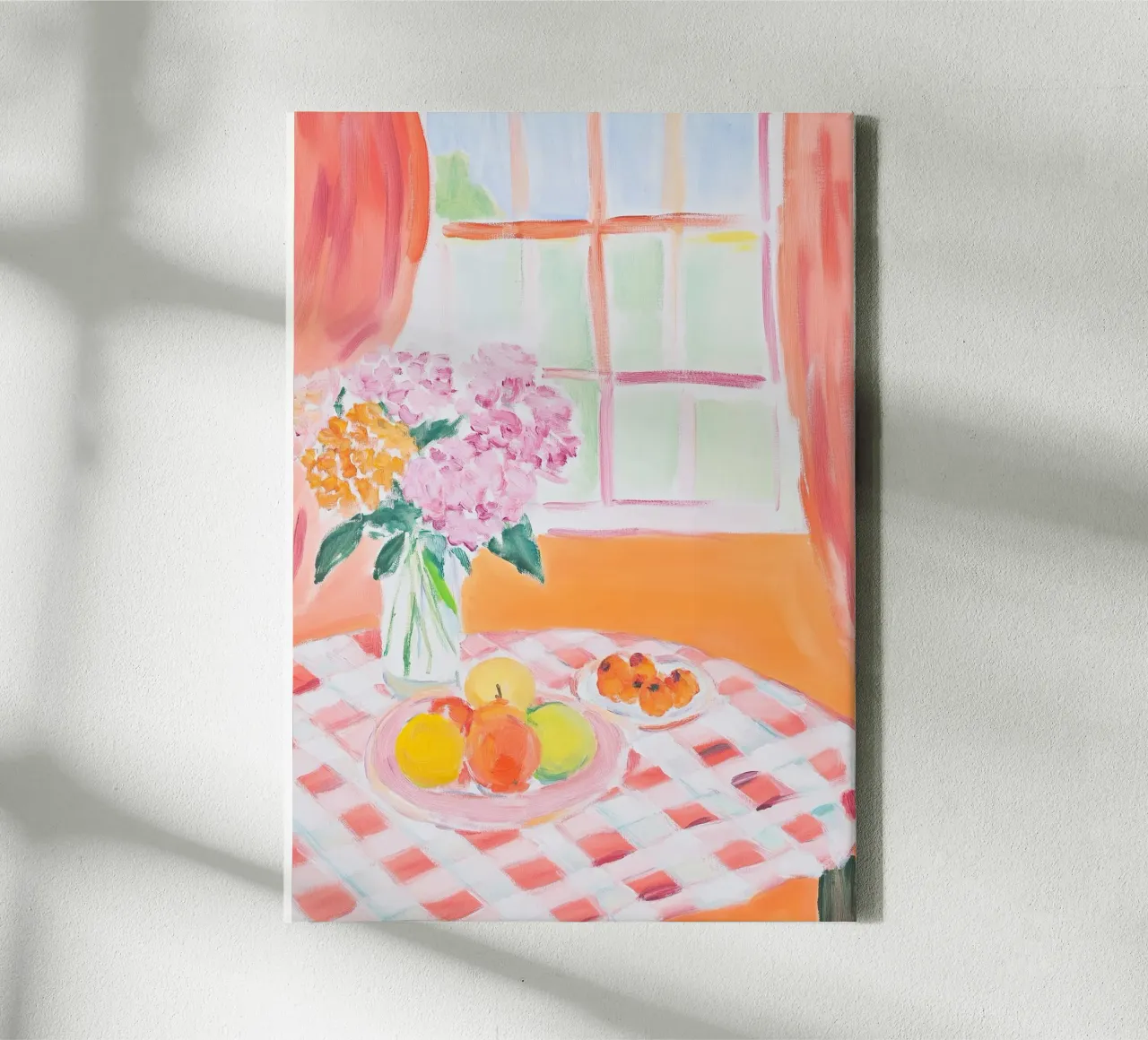 Spring table - Cute still life in Matisse style canvas with Floater frame by Nikis Art Studio