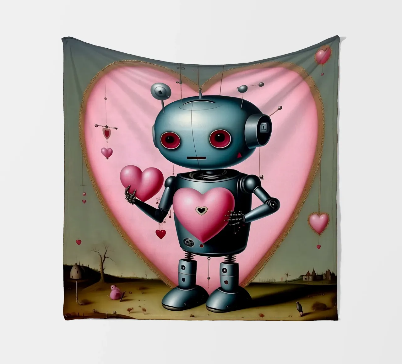 Robot con un cuore_13 coperta in pile da Pink- und LoveArt by LK