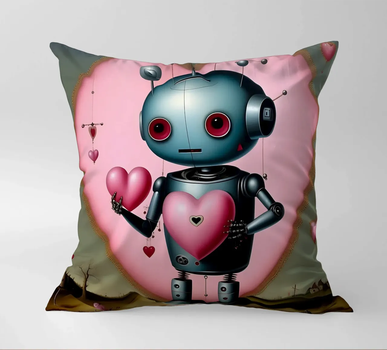 Robot con un cuore_13 cuscino da Pink- und LoveArt by LK