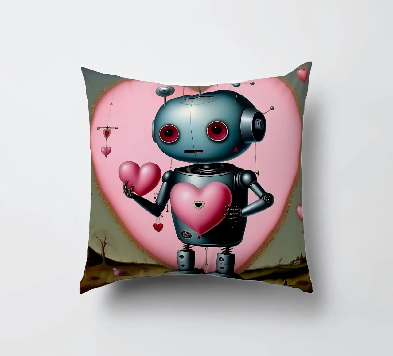 Robot con un cuore_13 cuscino da Pink- und LoveArt by LK