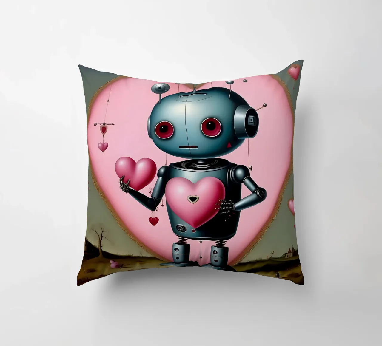 Robot con un cuore_13 cuscino da Pink- und LoveArt by LK