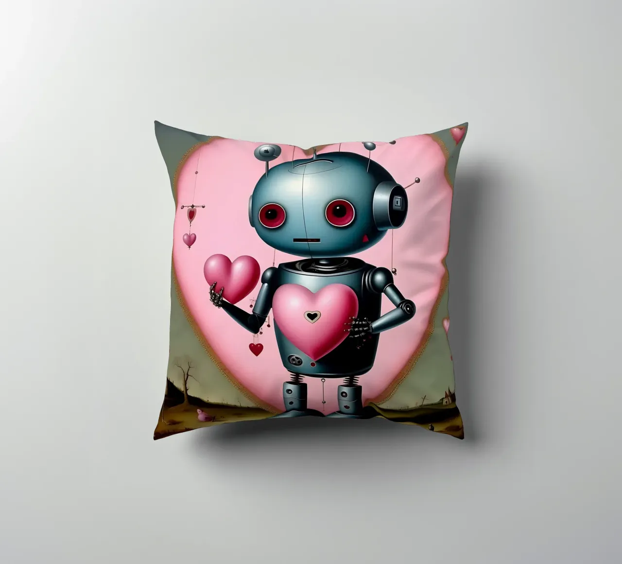 Robot con un cuore_13 cuscino da Pink- und LoveArt by LK