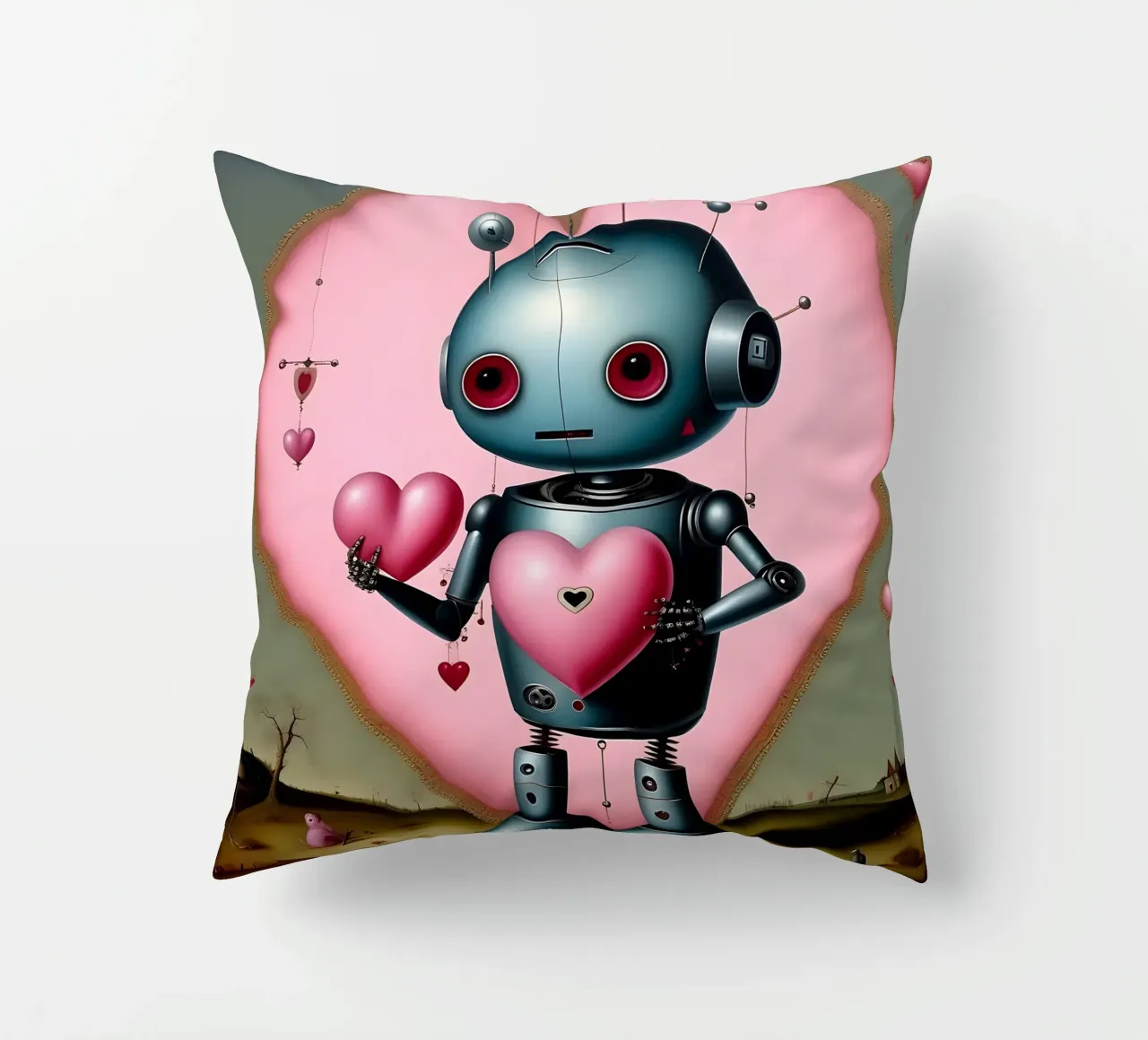 Robot con un cuore_13 cuscino da Pink- und LoveArt by LK