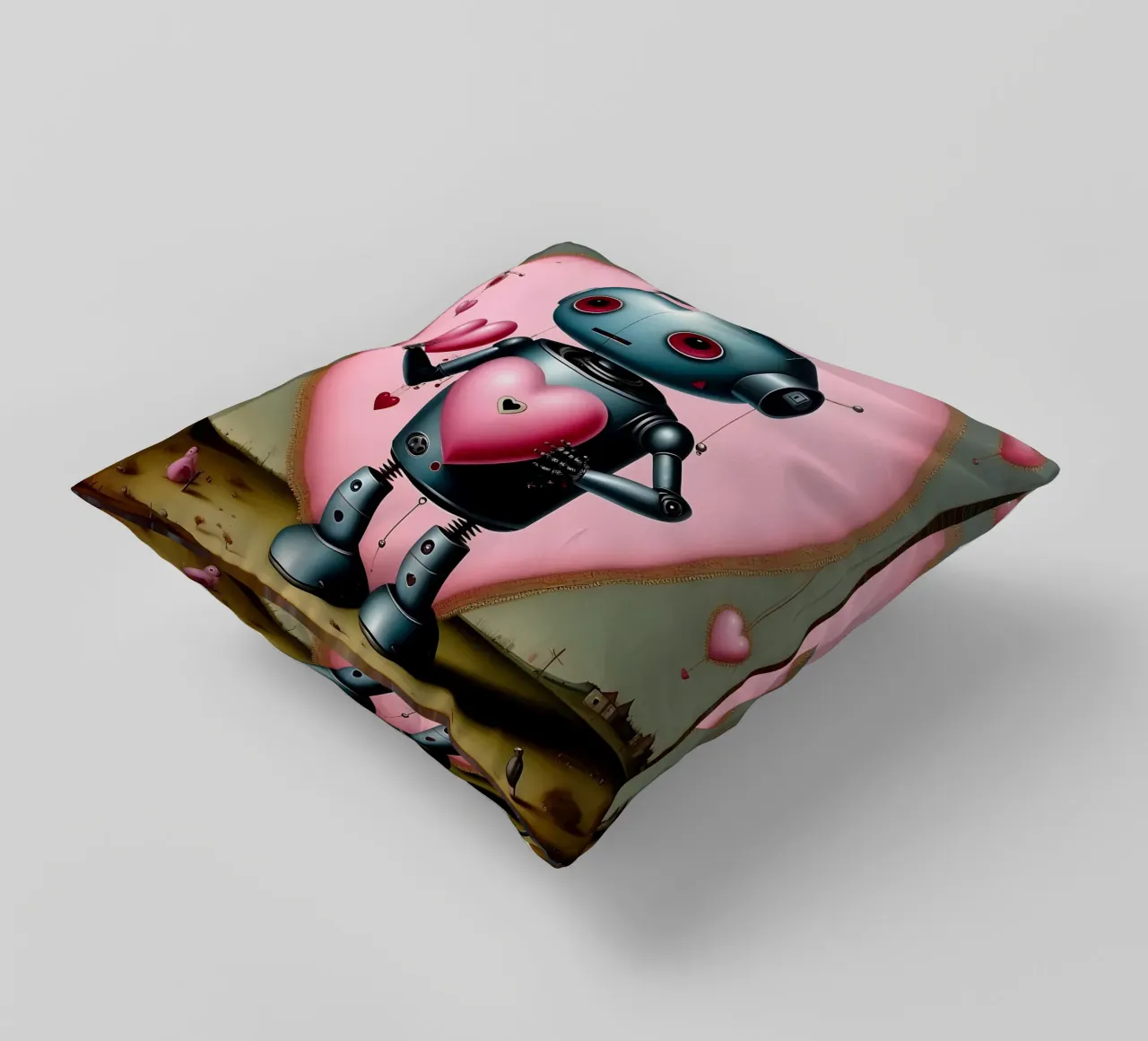 Robot con un cuore_13 cuscino da Pink- und LoveArt by LK