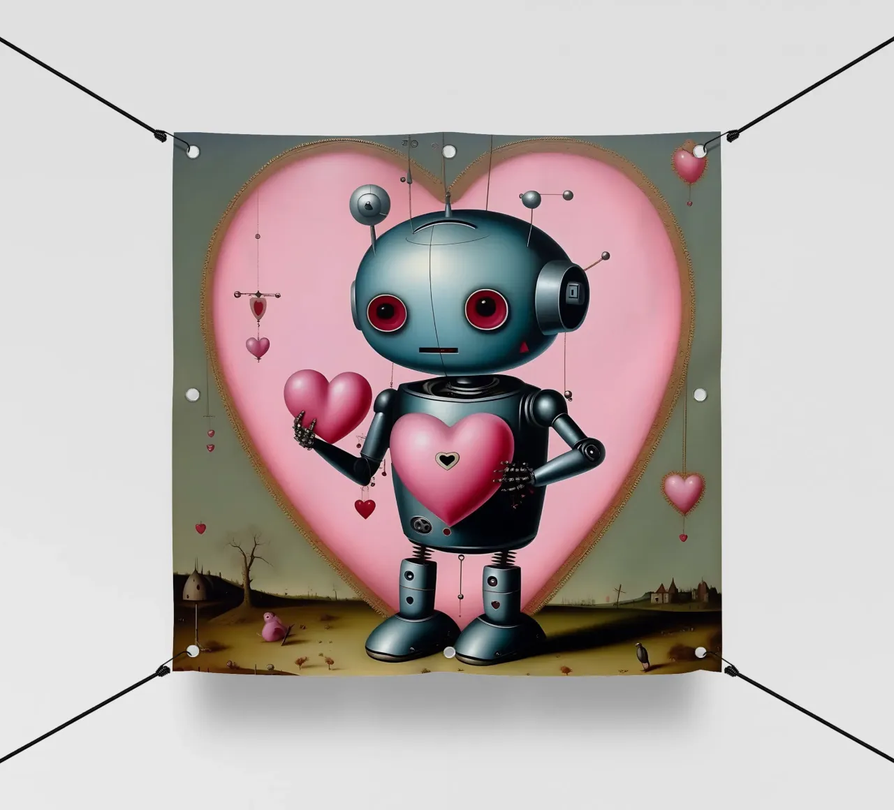 Robot con un cuore_13 telo in pvc da Pink- und LoveArt by LK