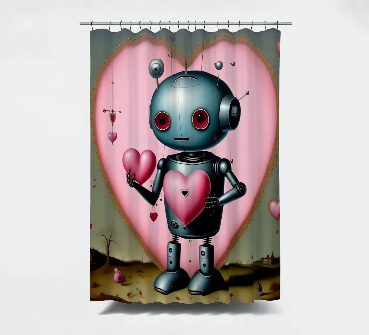 Robots con corazón_13 cortina de baño de Pink- und LoveArt by LK