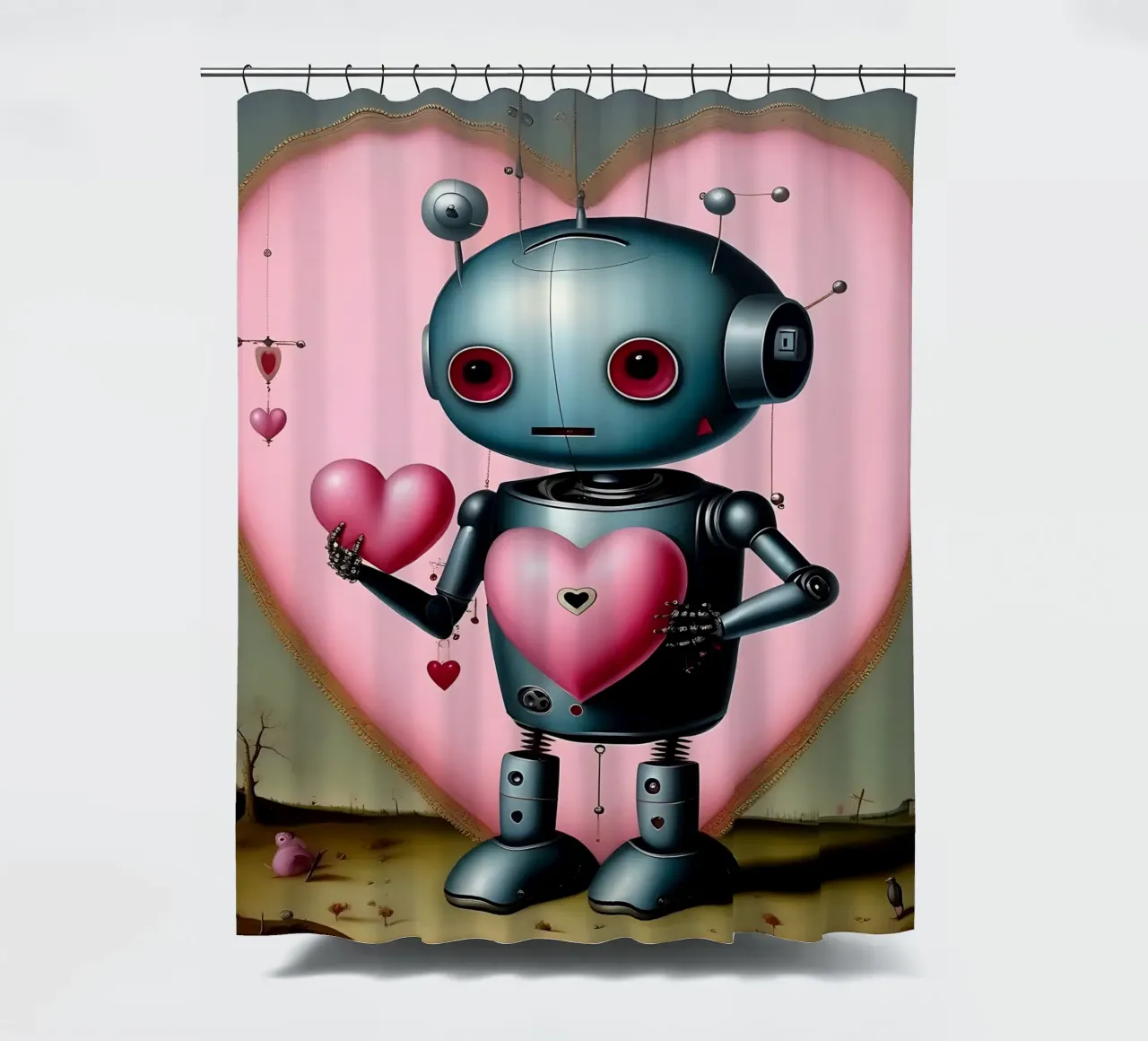 Robots con corazón_13 cortina de baño de Pink- und LoveArt by LK