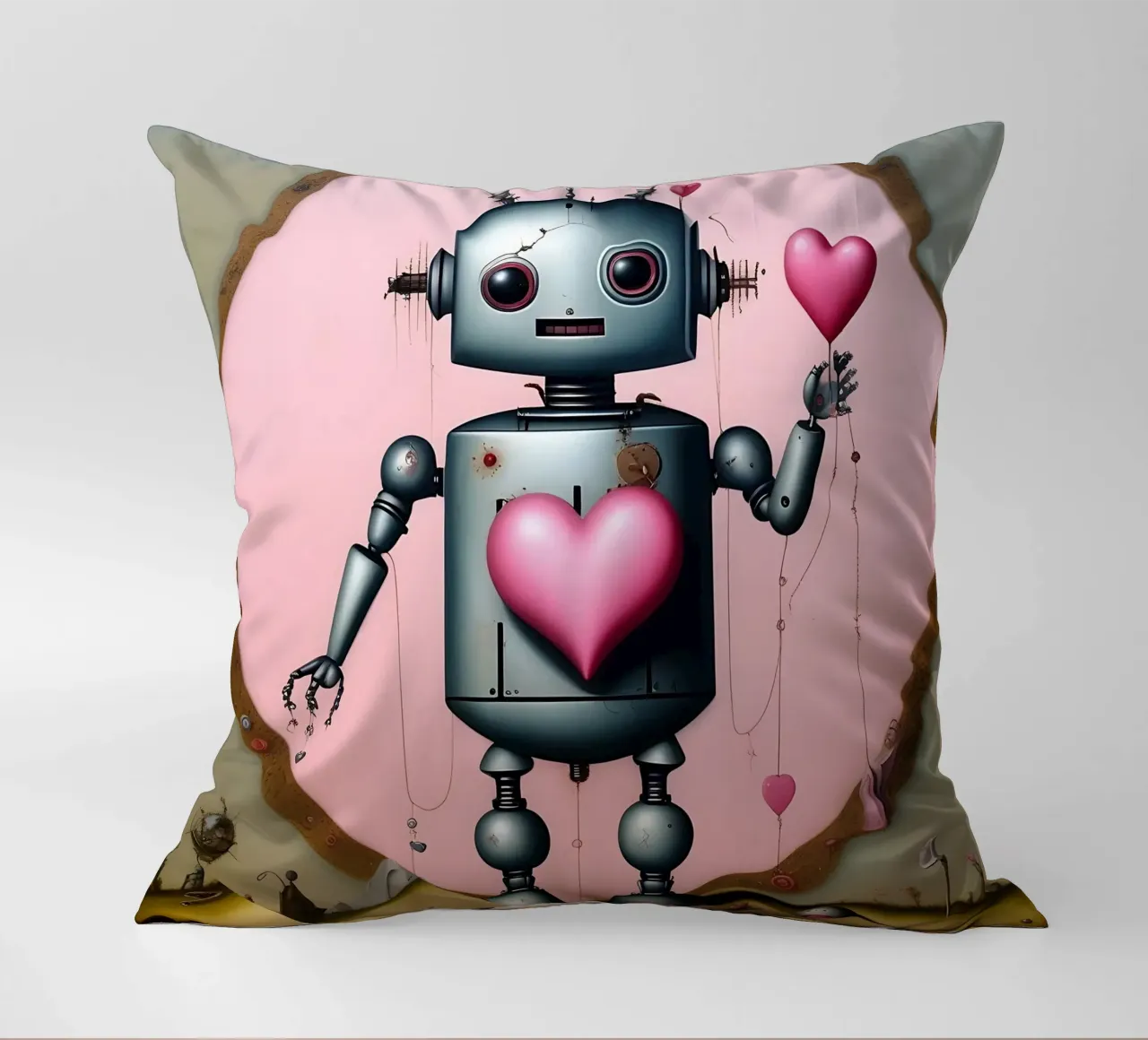 Robot con un cuore_14 cuscino da Pink- und LoveArt by LK