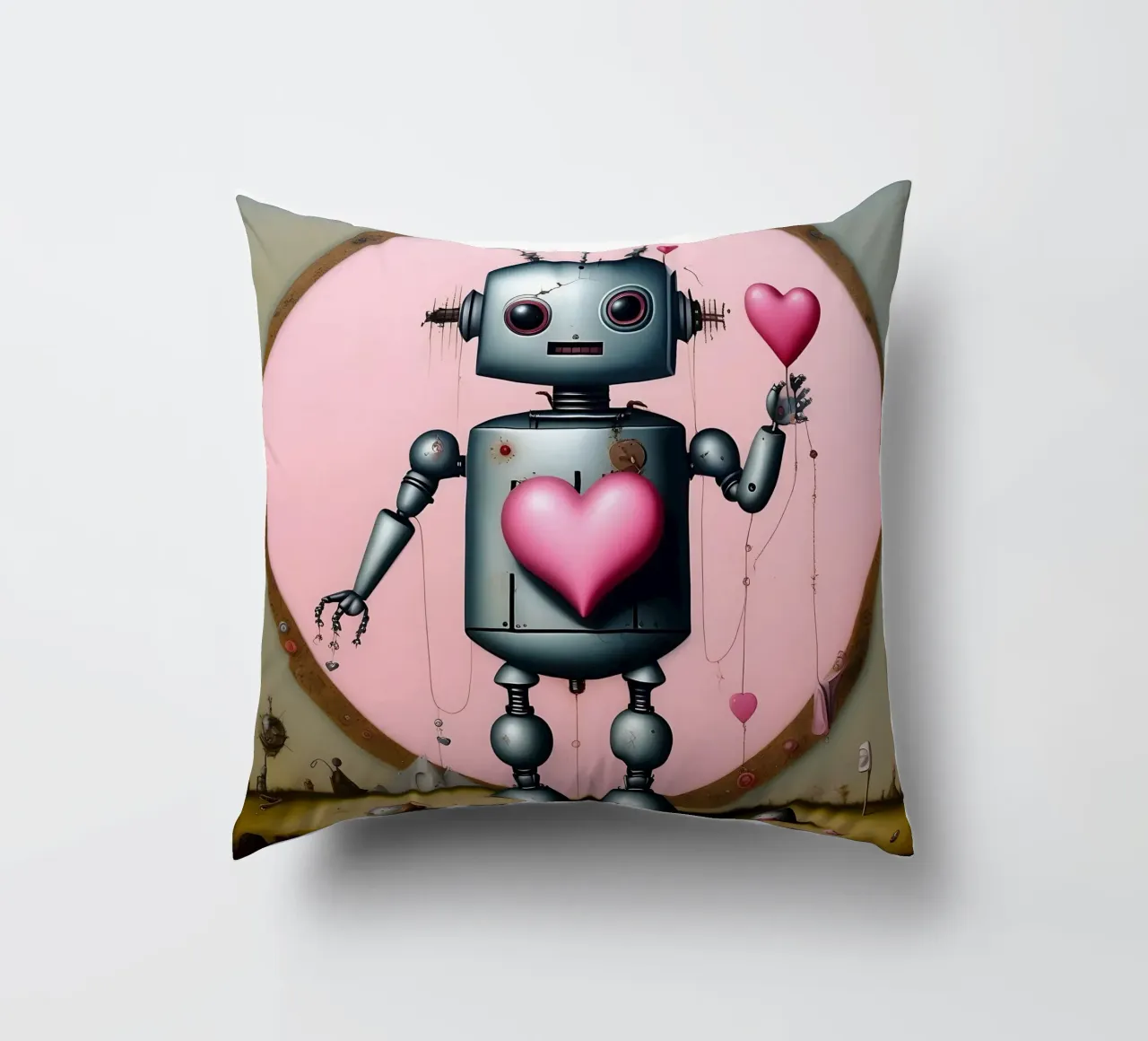 Robot con un cuore_14 cuscino da Pink- und LoveArt by LK
