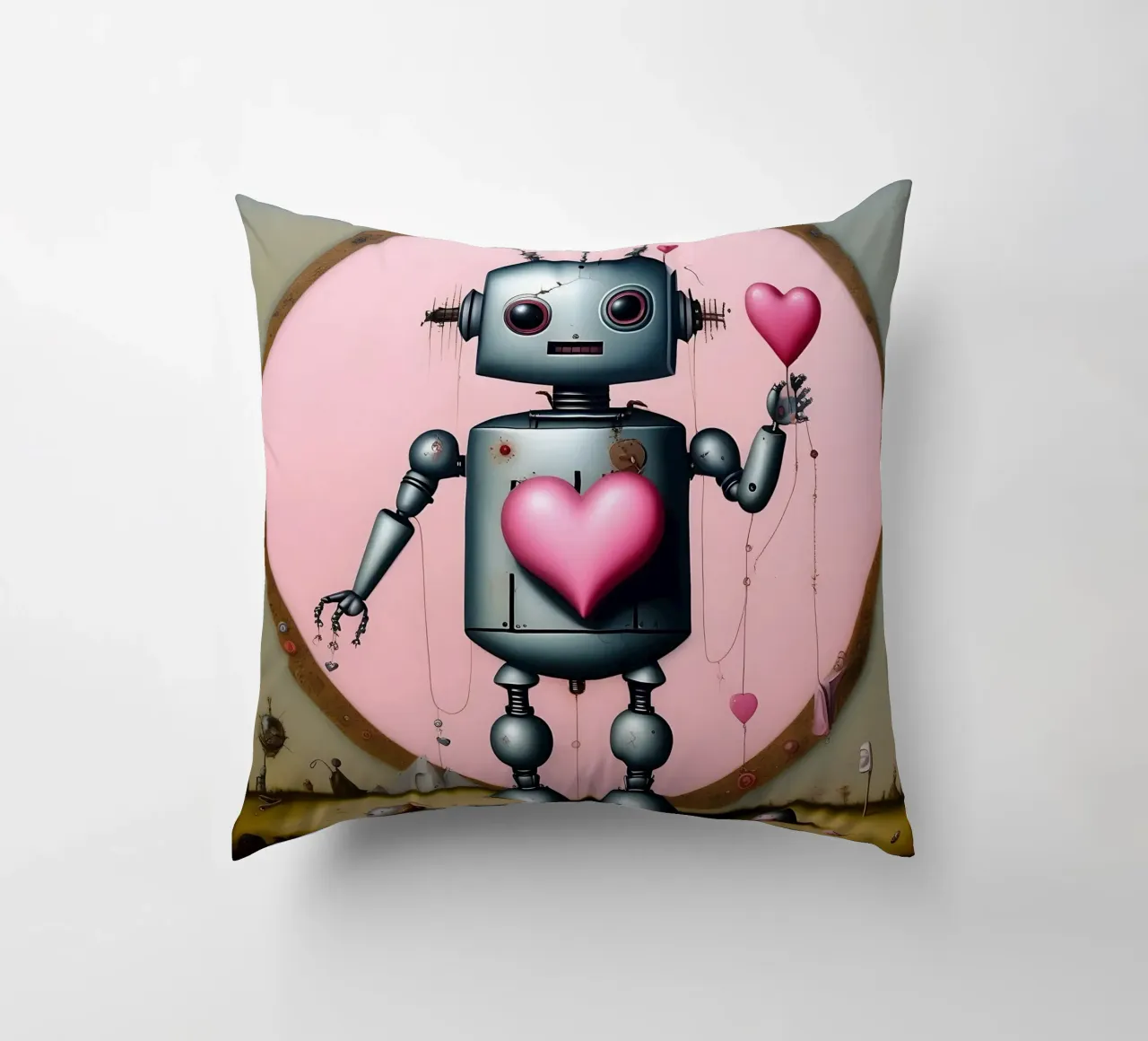 Robot con un cuore_14 cuscino da Pink- und LoveArt by LK