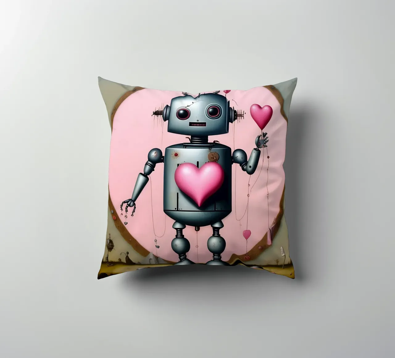 Robot con un cuore_14 cuscino da Pink- und LoveArt by LK