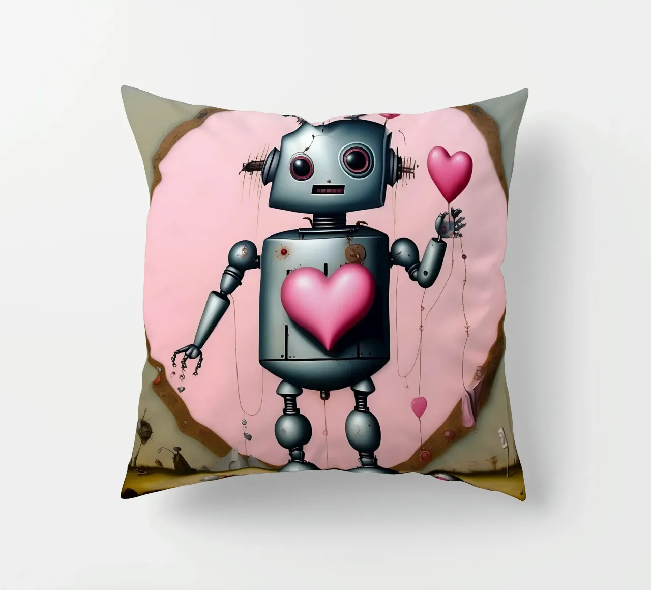 Robot con un cuore_14 cuscino da Pink- und LoveArt by LK