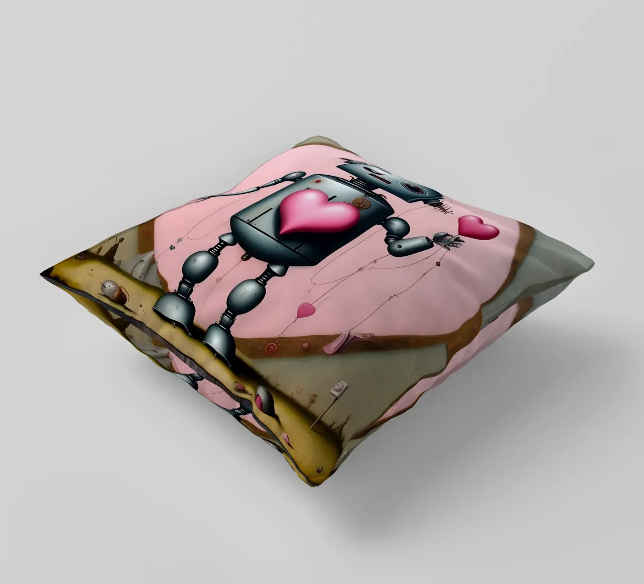 Robot con un cuore_14 cuscino da Pink- und LoveArt by LK