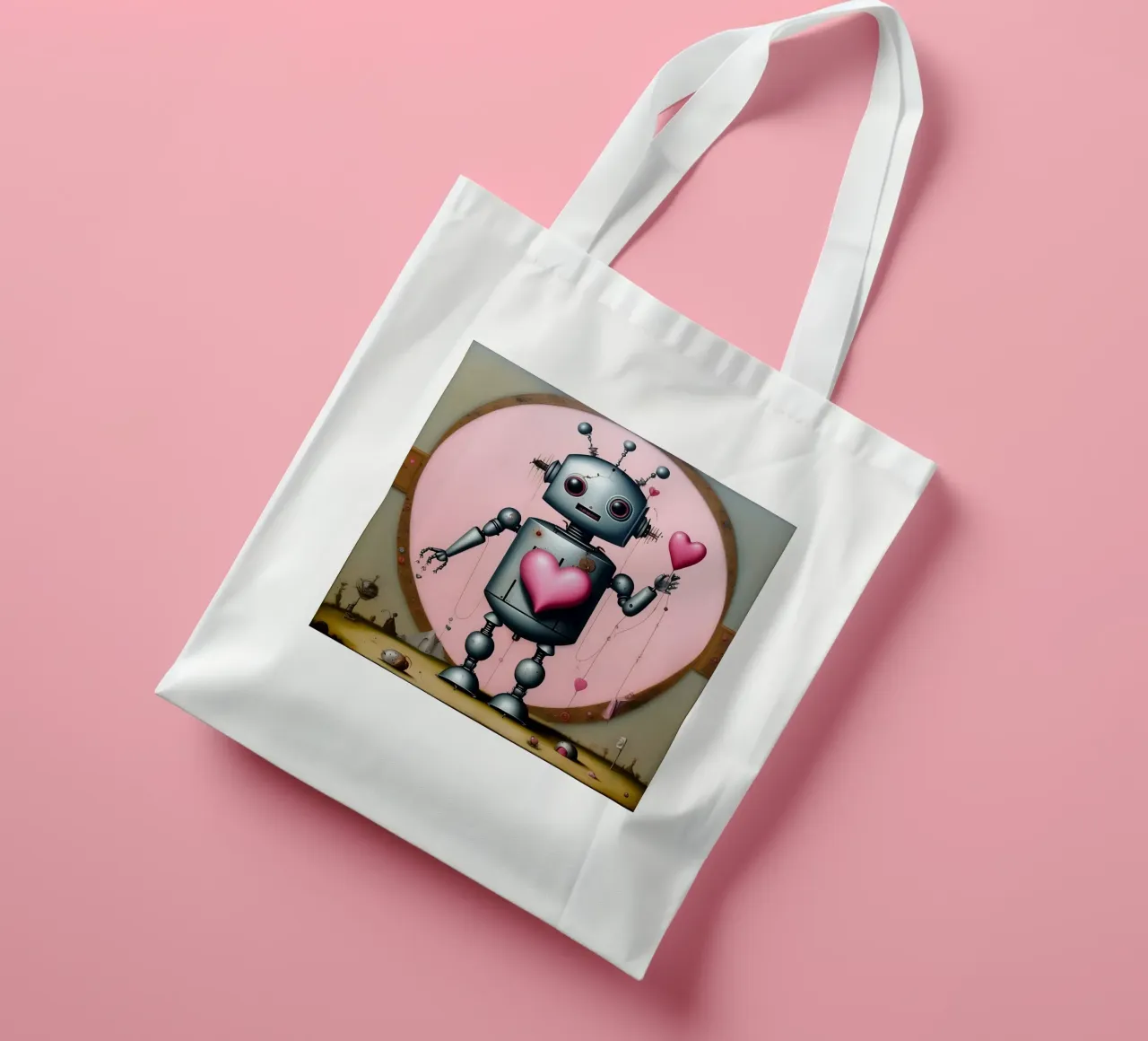 Robot con un cuore_14 borsa in juta da Pink- und LoveArt by LK