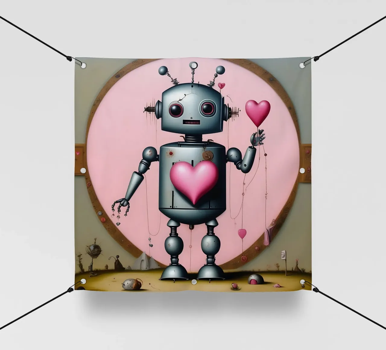Robot con un cuore_14 telo in pvc da Pink- und LoveArt by LK