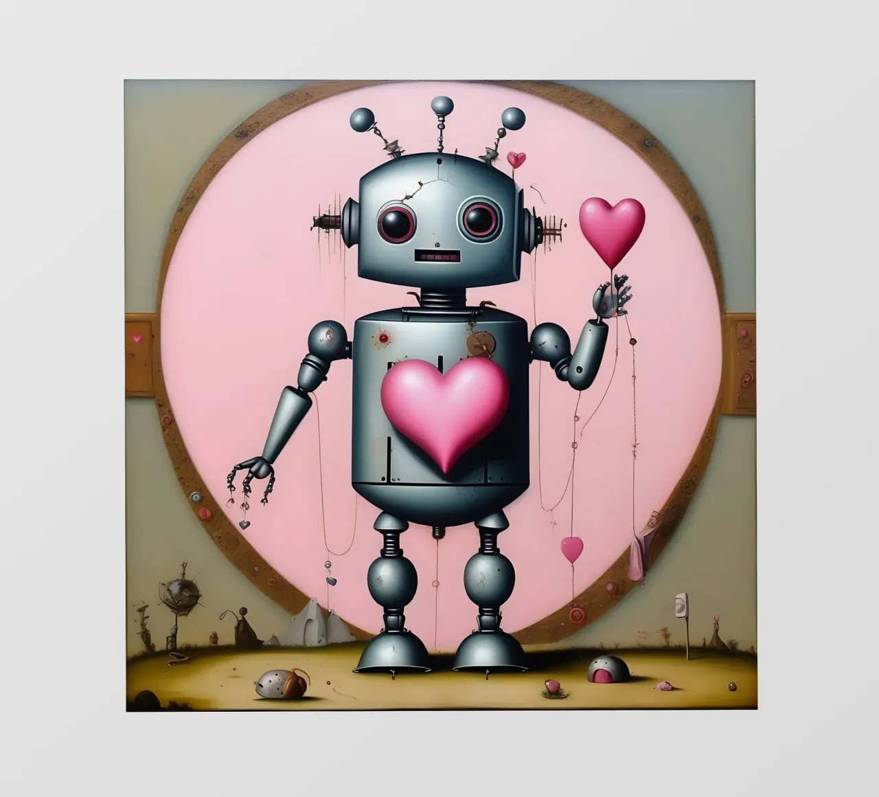 Robot con un cuore_14 telo in pvc da Pink- und LoveArt by LK