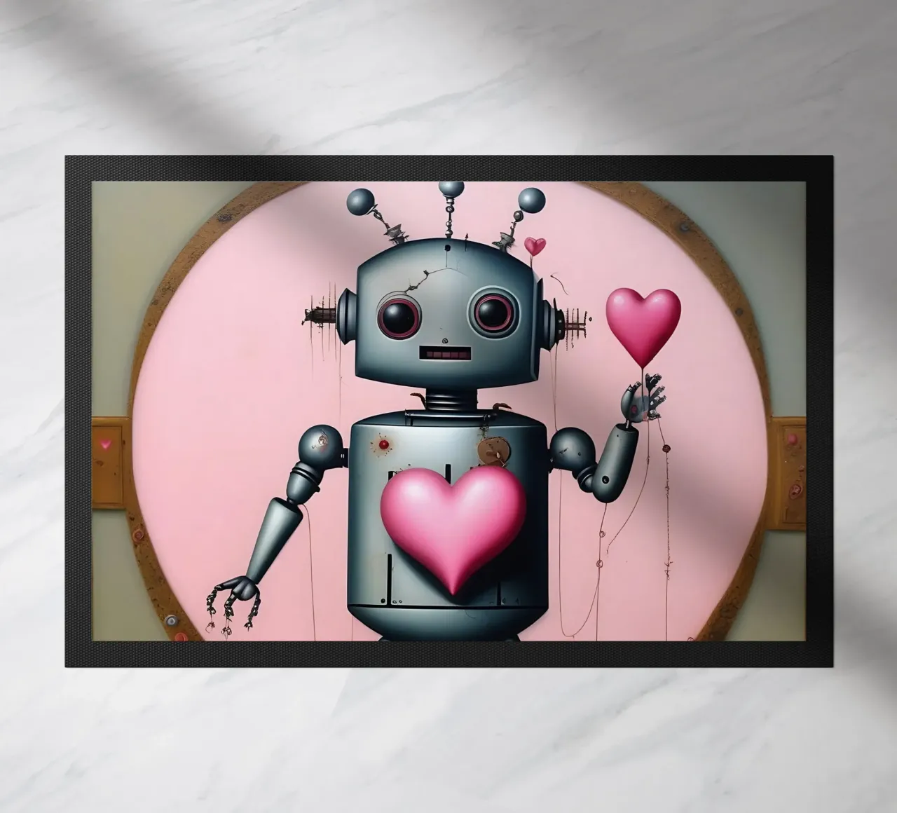 Roboter mit Herz_14 Fußmatte von Pink- und LoveArt by LK