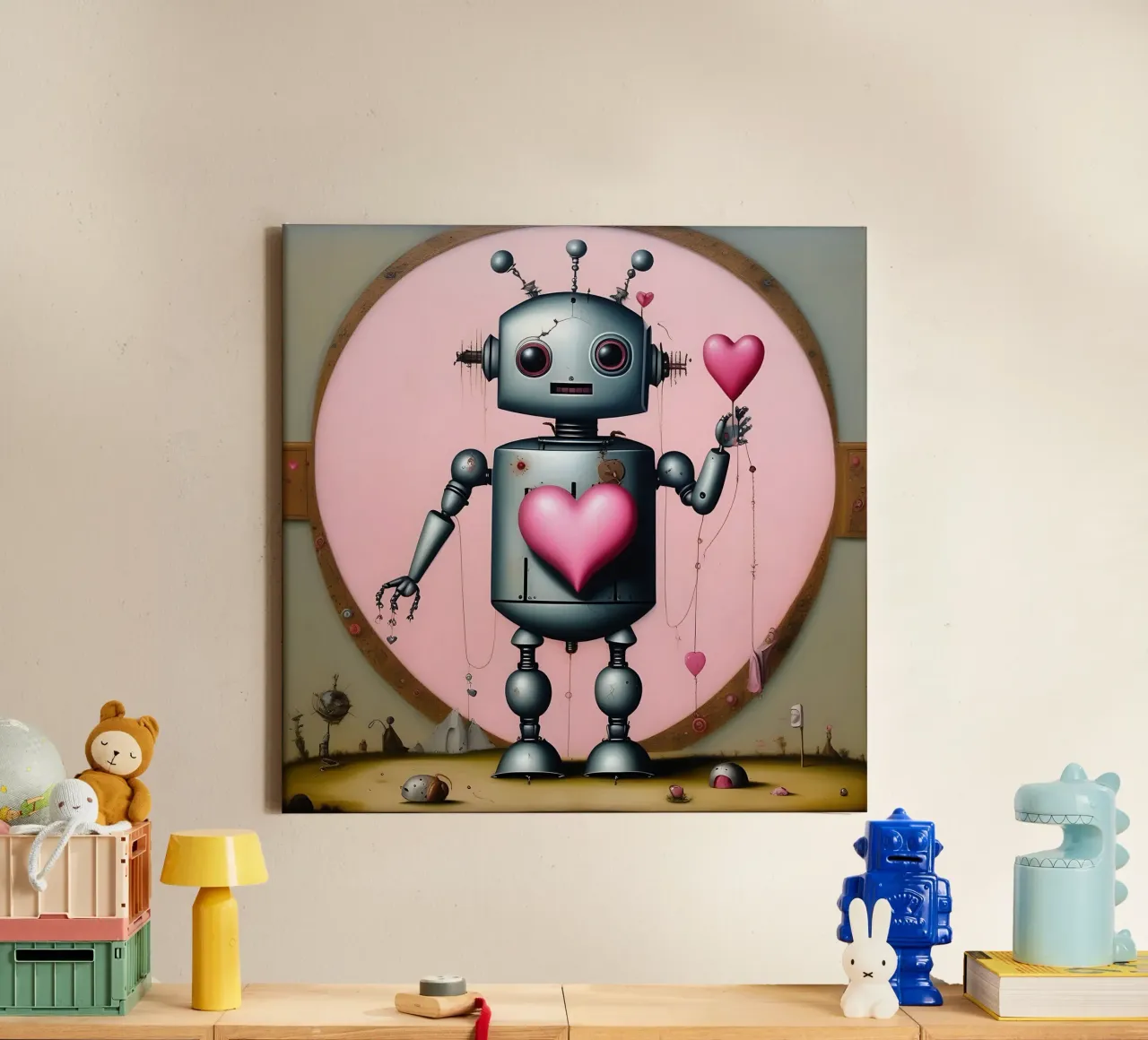 Robot con un cuore_14 tela da Pink- und LoveArt by LK